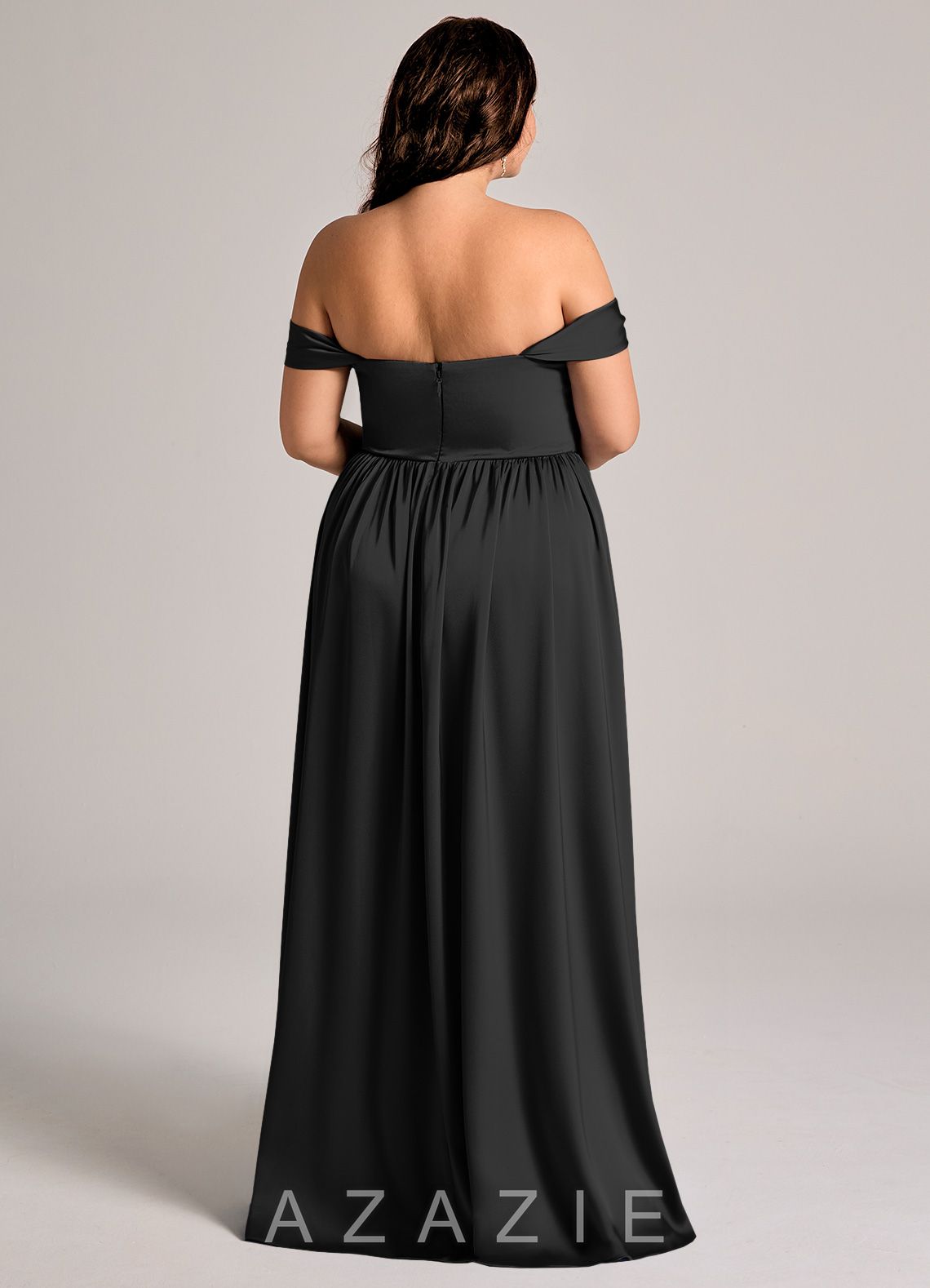 Azazie Calianna Black A-Line Off the Shoulder Stretch Satin Convertible Dress black