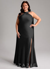 Azazie Kinsley Black Mermaid Side Slit Stretch Satin Dress black