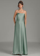 Azazie Eris Agave A-Line Pleated Stretch Satin Dress