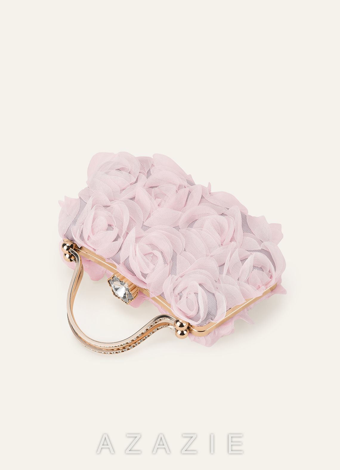 3D Floral Embellished Handbag with Rhinestone Top Handle