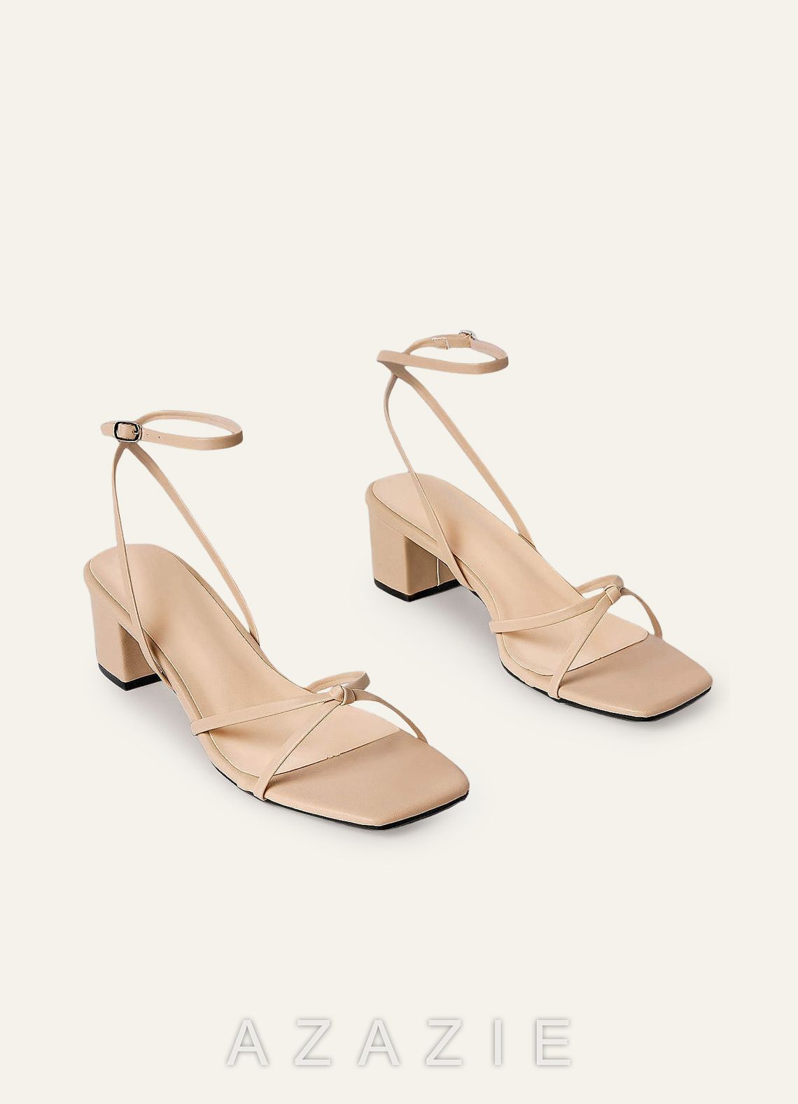 Ankle Strap Cross Knot Heel Sandals  nude