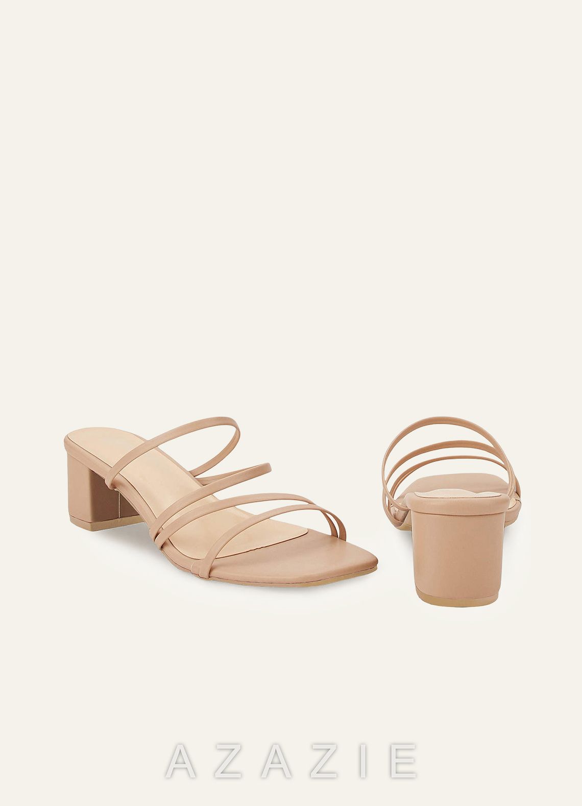 Nude Strap Low Heel Sandals