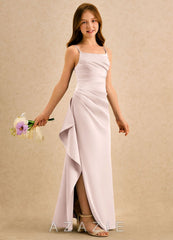 Azazie Cannoli Girls Formal Blushing Pink A-Line Pleated Stretch Satin Dress