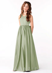Azazie Hathaway Junior Dusty Sage A-Line Bow Stretch Satin Dress dusty_sage