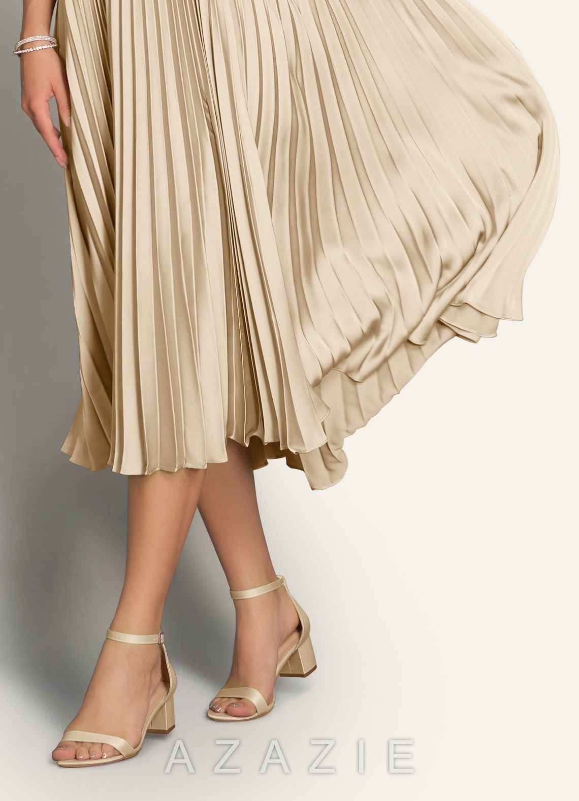 Matching Color Matte Satin One Strap Buckle Block Heel Sandals  champagne