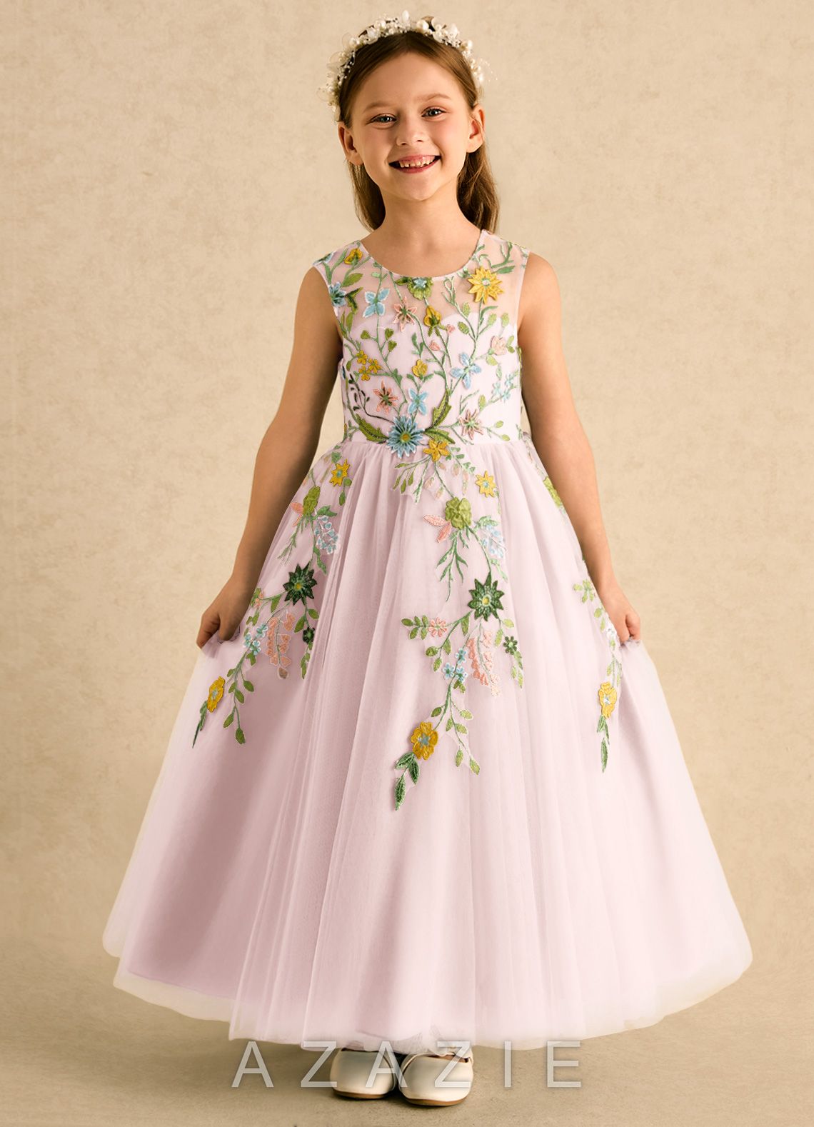 Azazie Tylie Blushing Pink Ball-Gown Pleated Tulle Dress blushing_pink