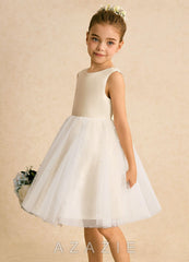 Azazie Esme Champagne Ball-Gown Bow Tulle Dress champagne