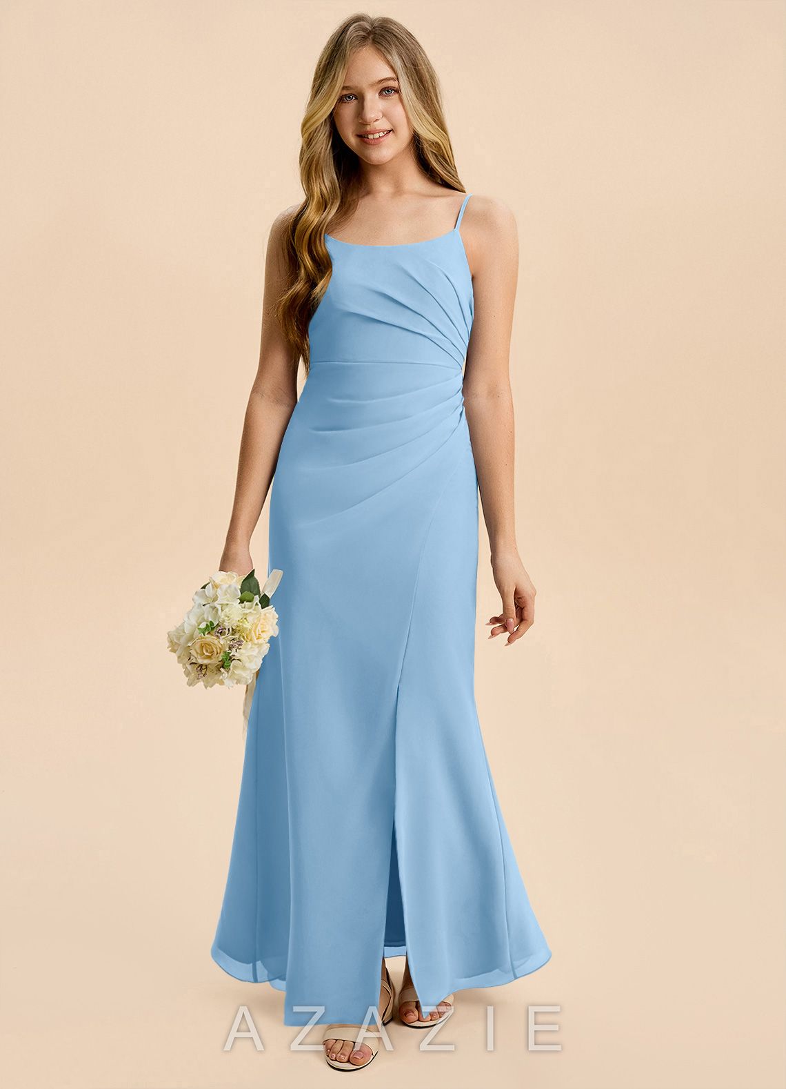 Azazie Amelia Junior Powder Blue Mermaid Pleated Chiffon Dress powder_blue