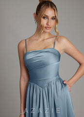 Azazie Zena Dusty Blue A-Line Strapless Stretch Satin Dress dusty_blue