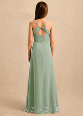 Azazie Jasslyn Girls Formal Dusty Sage A-Line Pleated Chiffon Dress dusty_sage