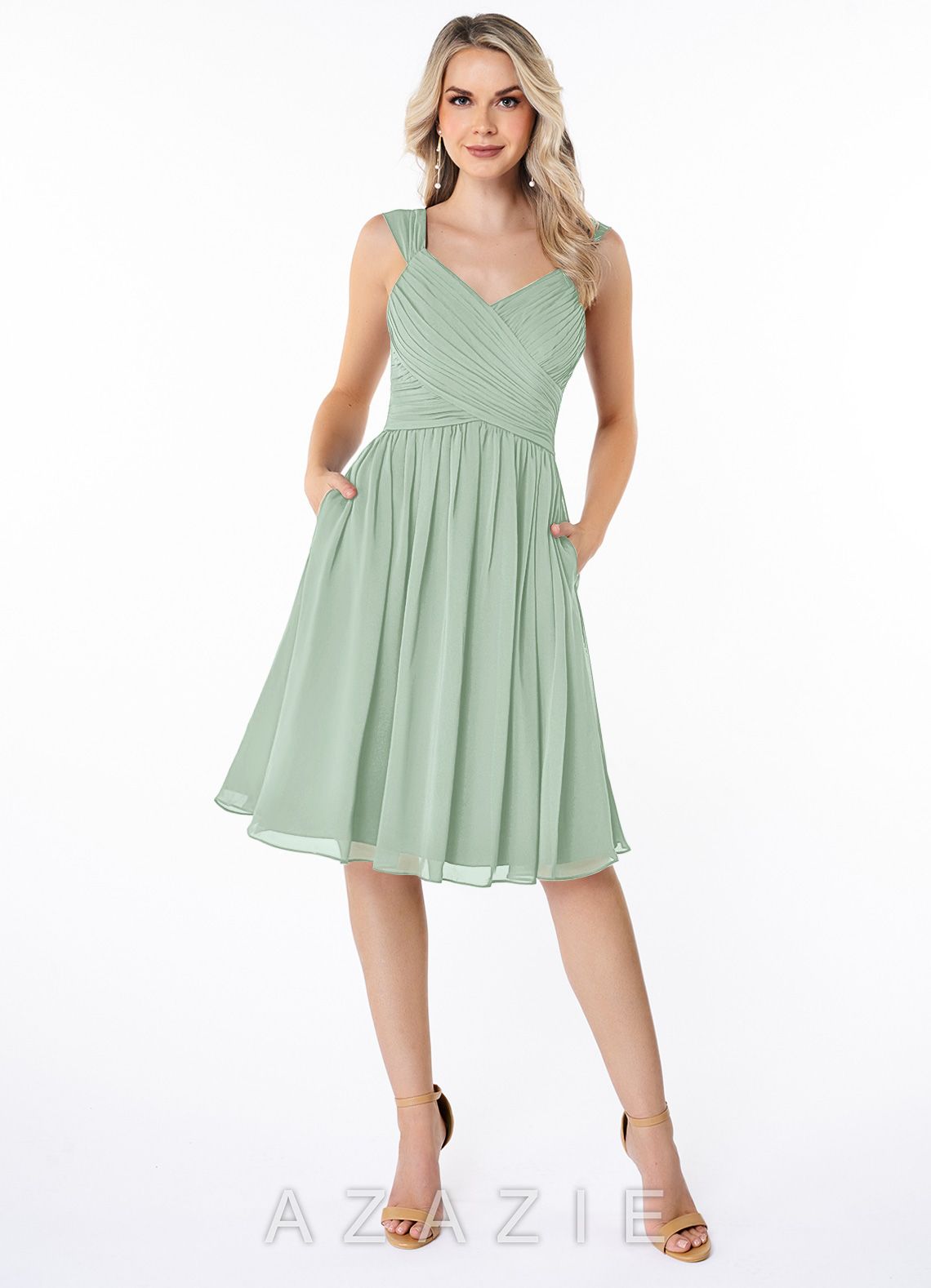 Azazie Angie Agave A-Line Corset Chiffon Dress