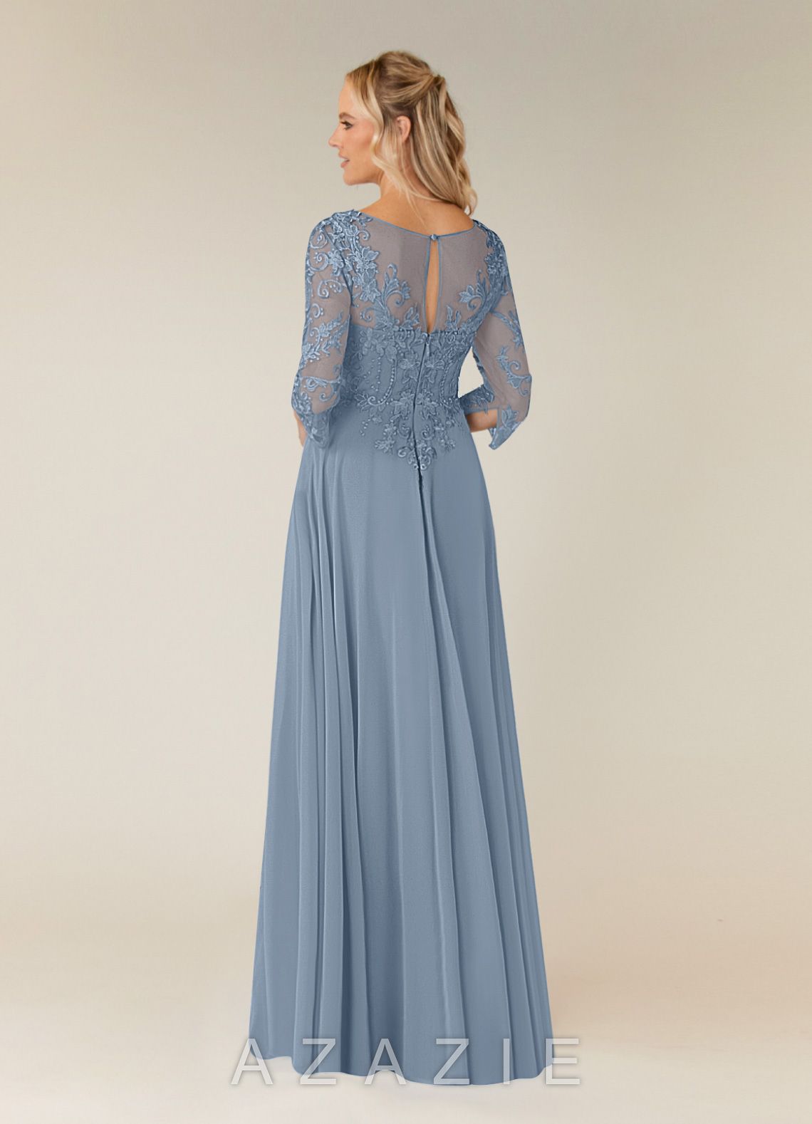 Azazie Noella Dusty Blue A-Line V-Neck Lace Chiffon Dress dusty_blue