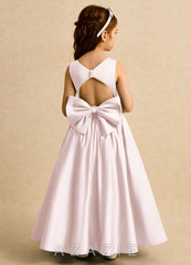 Azazie Nellia Blushing Pink A-Line Bow Matte Satin Dress