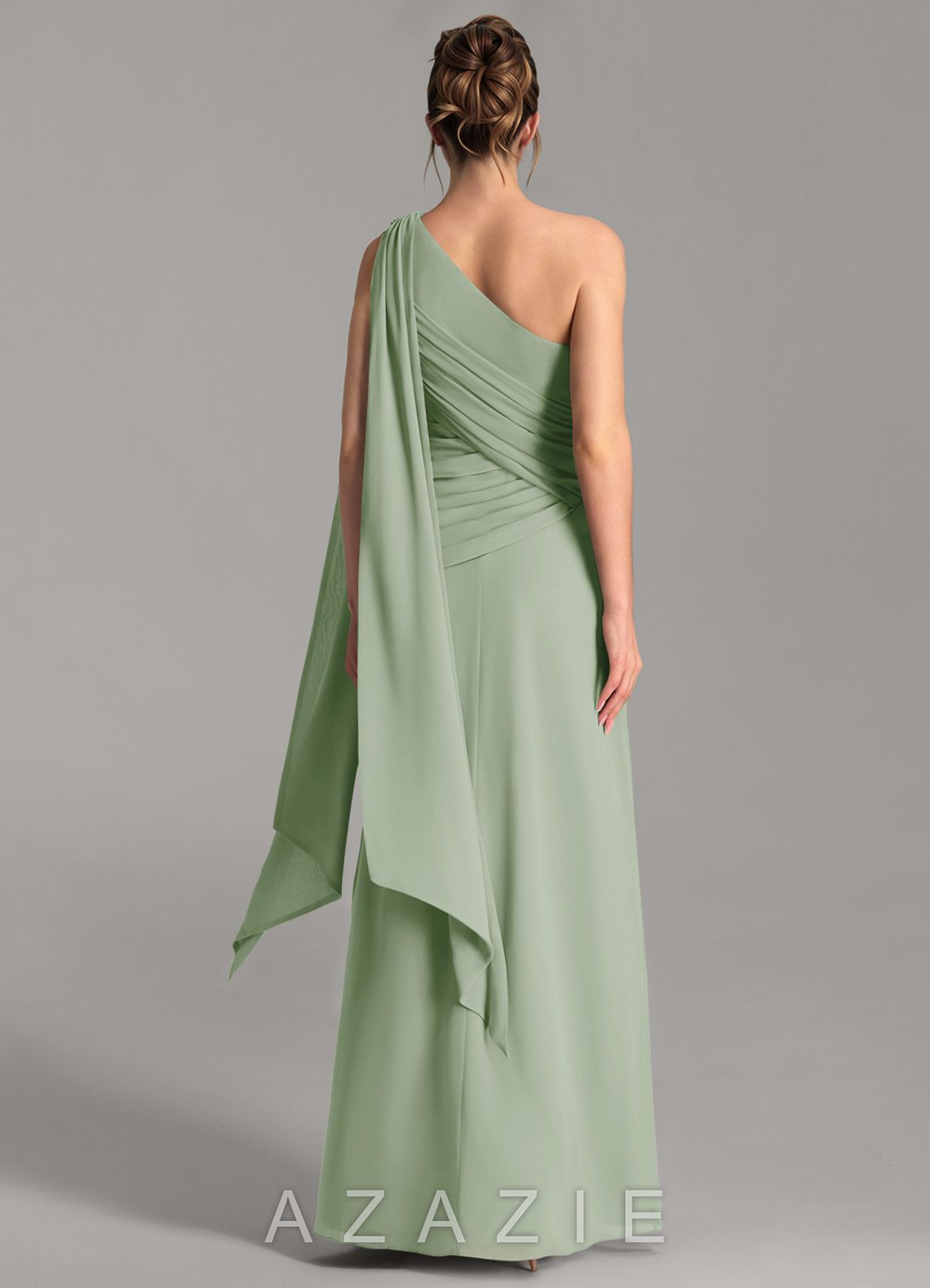 Azazie Ayra Dusty Sage A-Line One Shoulder Chiffon Dress dusty_sage