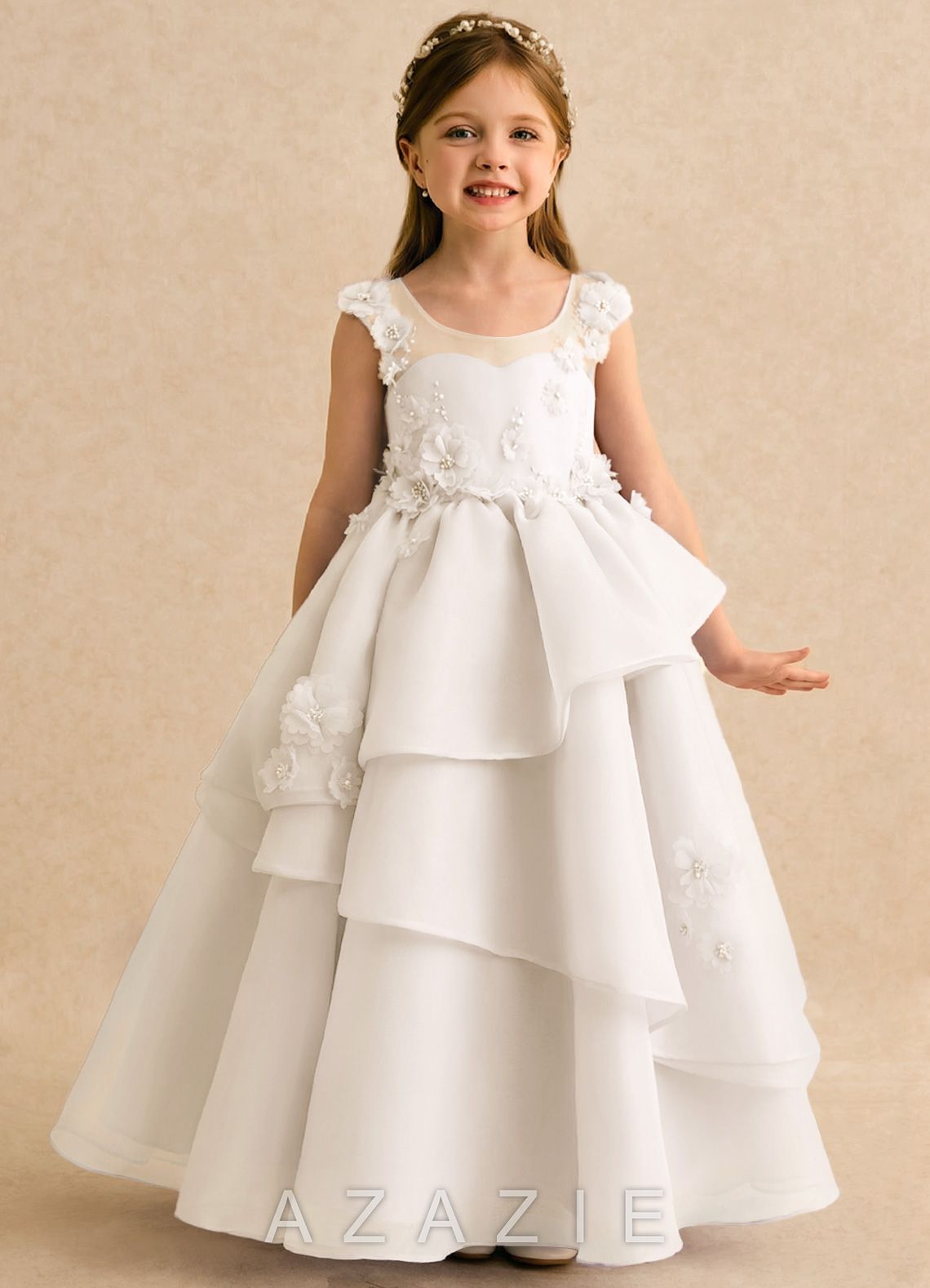 Azazie Mimie Ivory Ball-Gown Sweetheart Neckline Organza Dress ivory