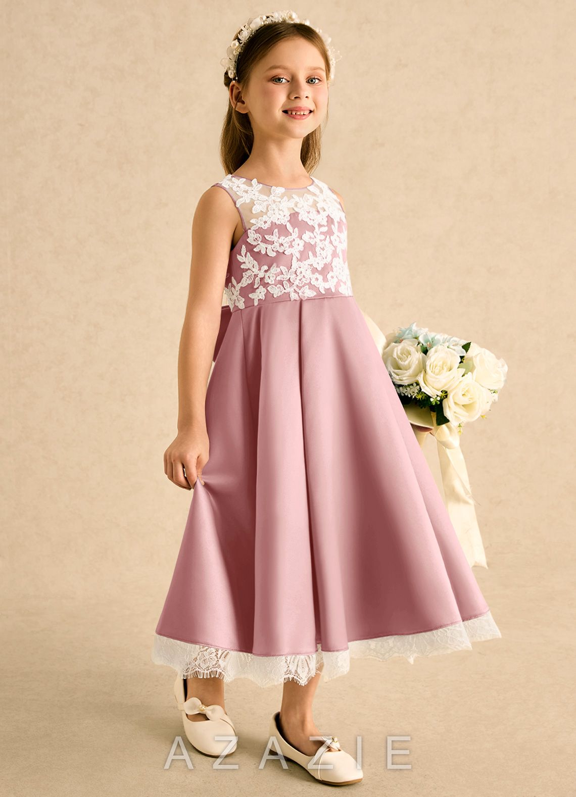 Azazie Amari Dusty Rose A-Line Lace Matte Satin Dress dusty_rose