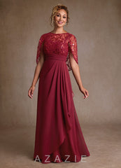 Azazie Beckley Burgundy A-Line Lace Chiffon Dress