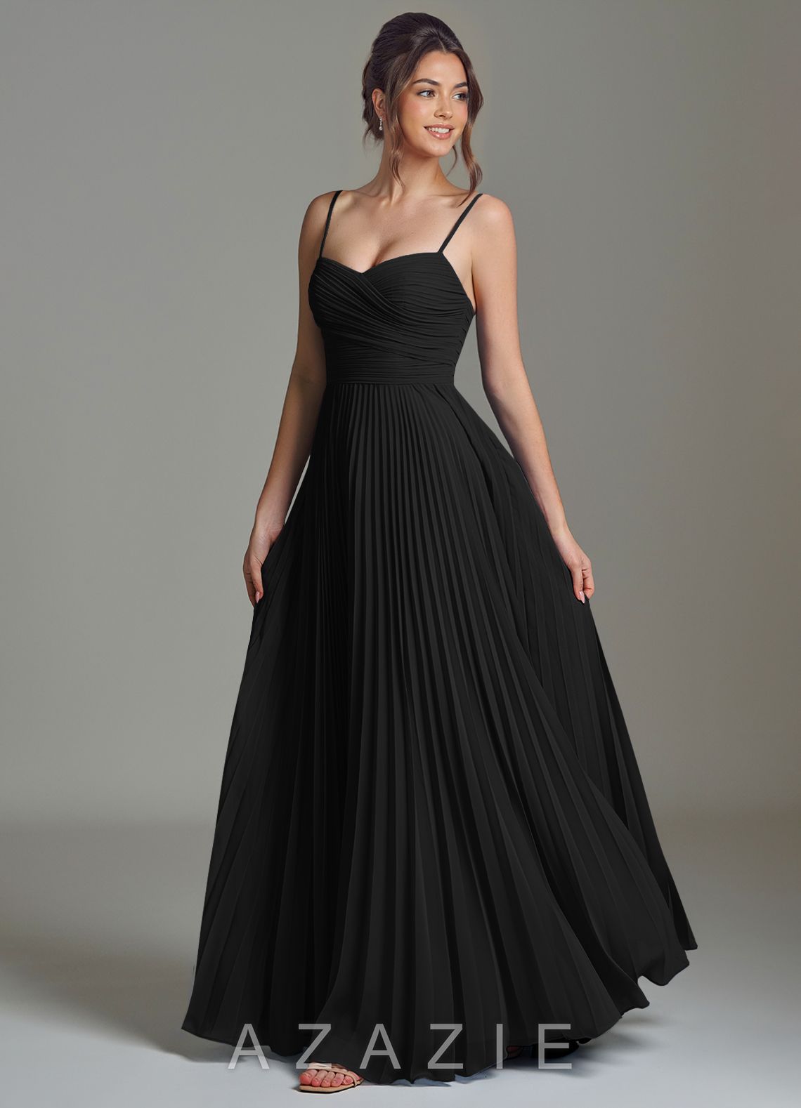 Azazie Catie Black A-Line Sweetheart Neckline Chiffon Dress black