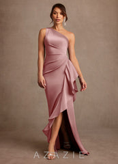 Azazie Yvette Dusty Rose Sheath One Shoulder Stretch Satin Dress dusty_rose