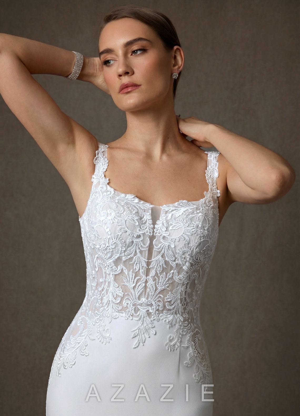 Azazie Isadora Diamond White Mermaid Lace Dress