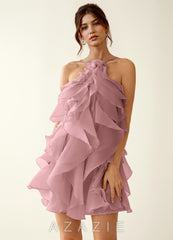 Oliamagn Dusty Pink Ruffles Tulle Mini Dress