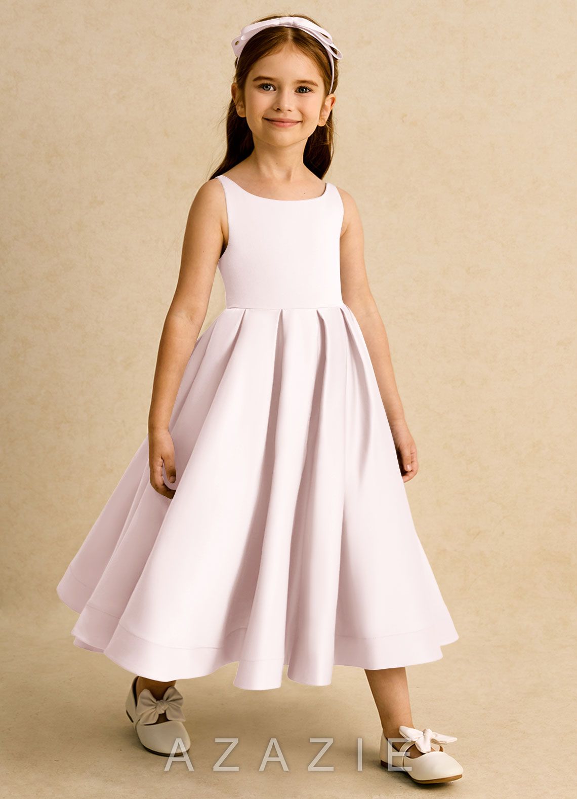 Azazie Babs Blushing Pink Ball-Gown Pleated Matte Satin Dress blushing_pink