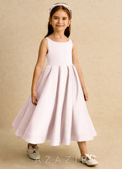 Azazie Babs Blushing Pink Ball-Gown Pleated Matte Satin Dress blushing_pink