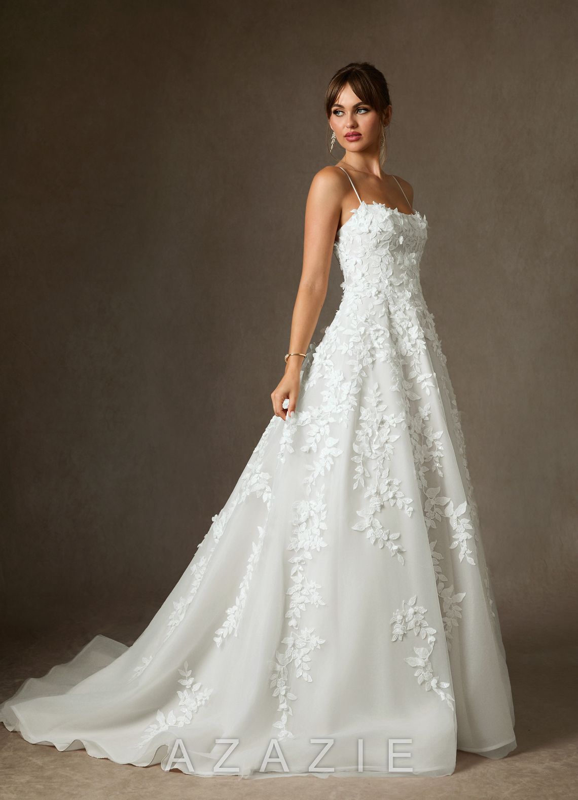 Azazie Alyson Diamond White Ball-Gown Lace Dress