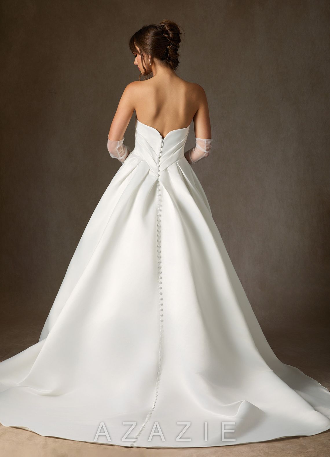 Azazie Adelise Diamond White Ball-Gown Strapless Satin Dress diamond_white