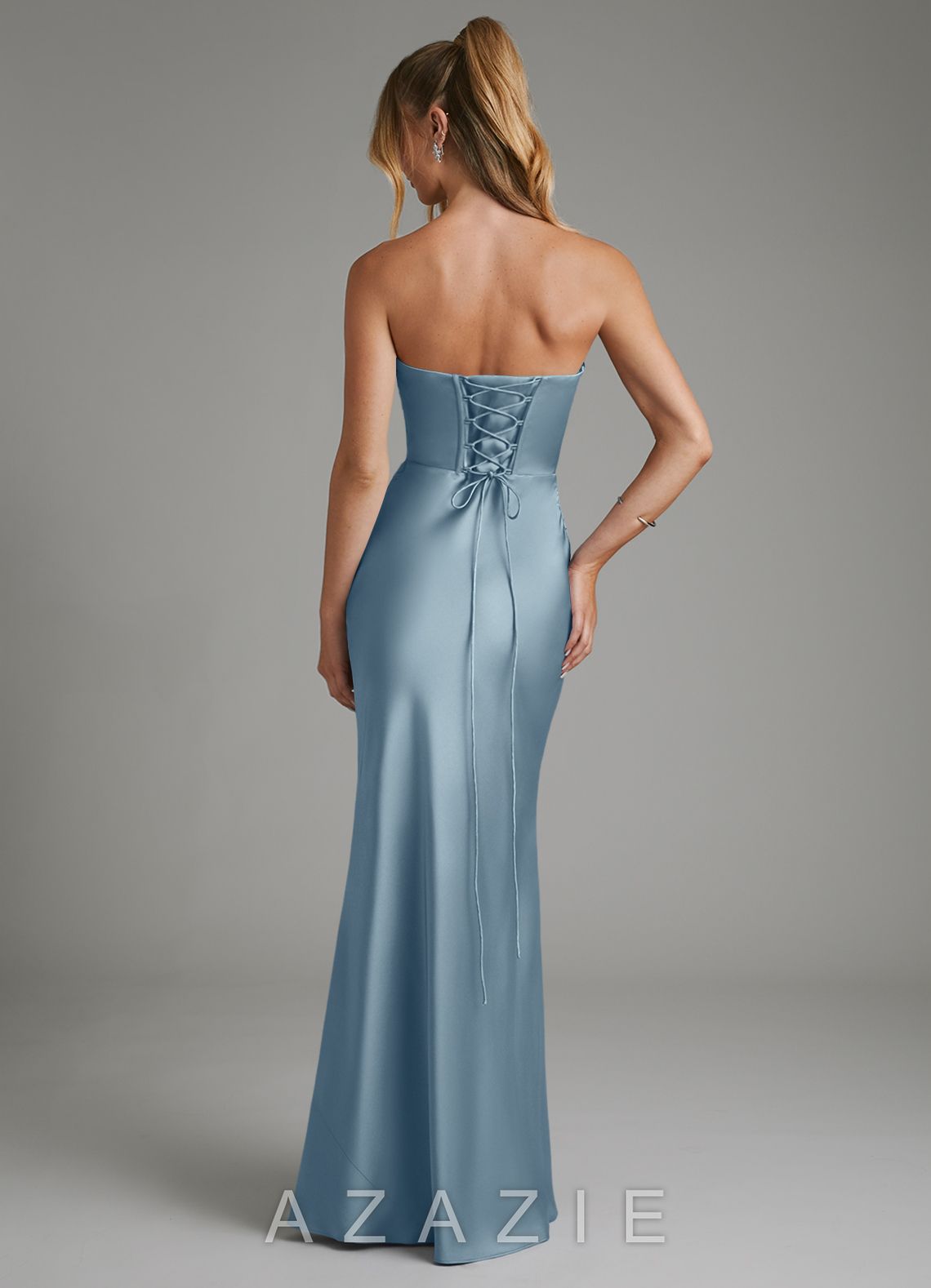 Azazie Janel Dusty Blue Mermaid Corset Stretch Satin Dress dusty_blue