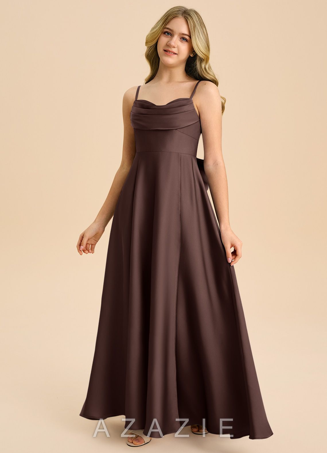 Azazie Bear Junior Ganache A-Line Sweetheart Neckline Stretch Satin Dress ganache