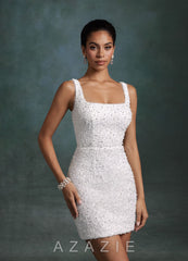 Azazie Gianna Diamond White Sheath Square Neckline Beading Dress diamond_white