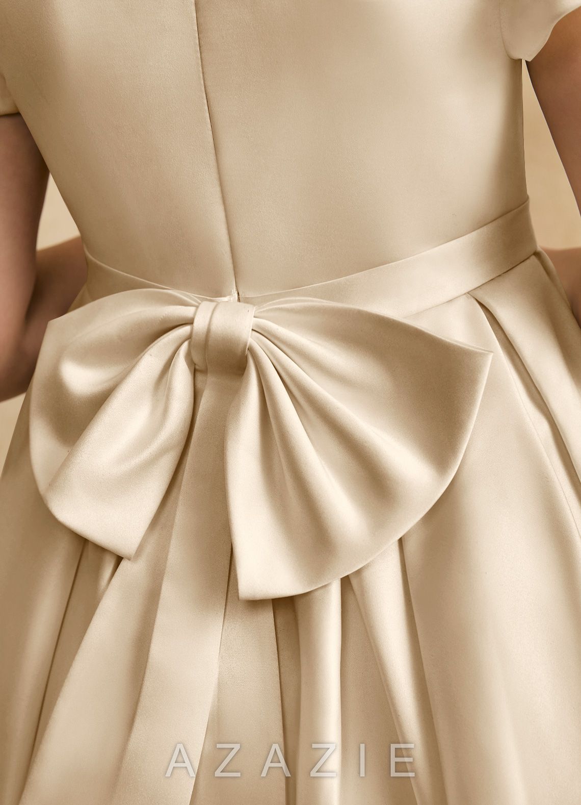Azazie Pearl Champagne Ball-Gown Pleated Matte Satin Dress champagne