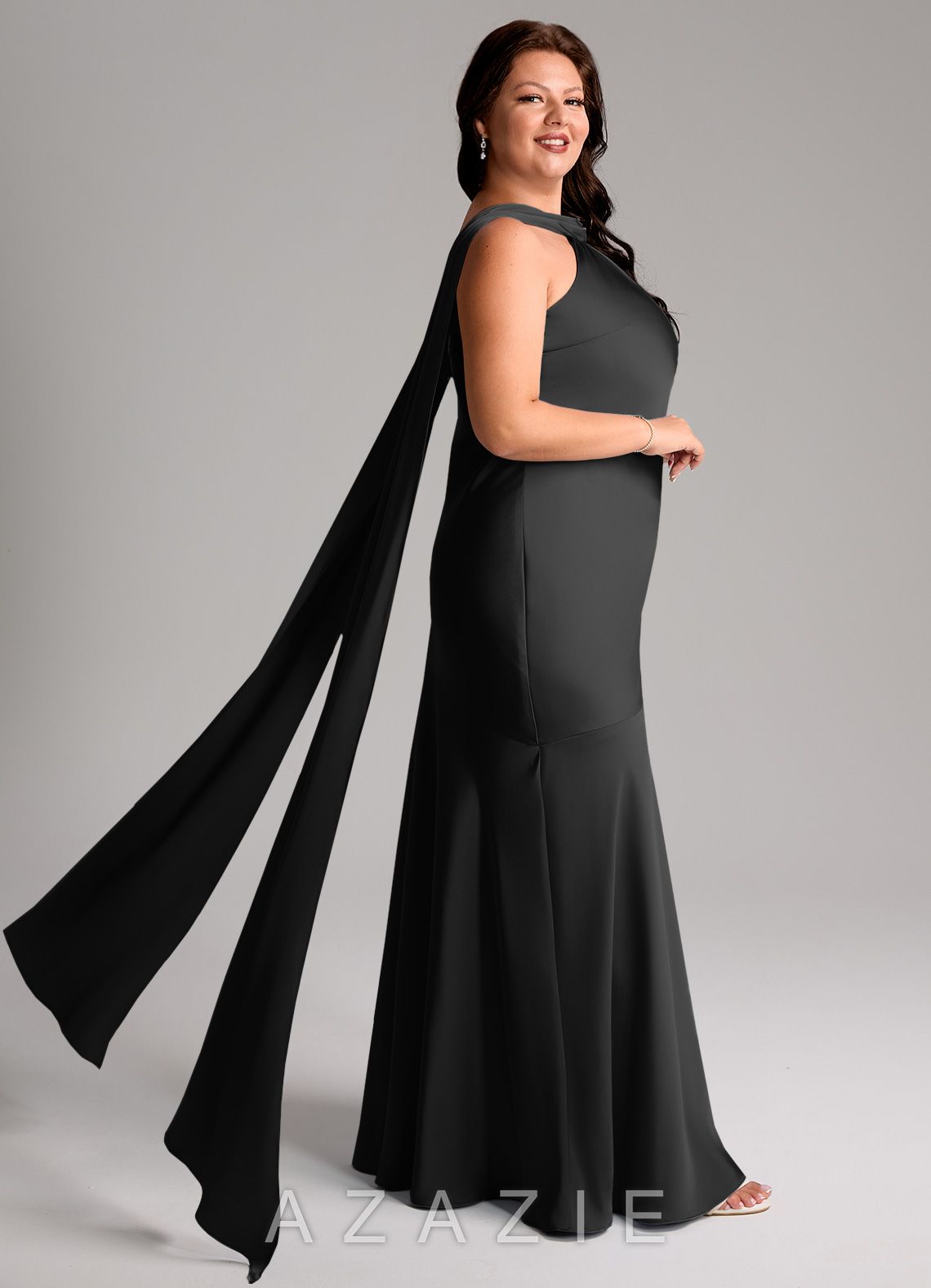 Azazie Kinsley Black Mermaid Side Slit Stretch Satin Dress black