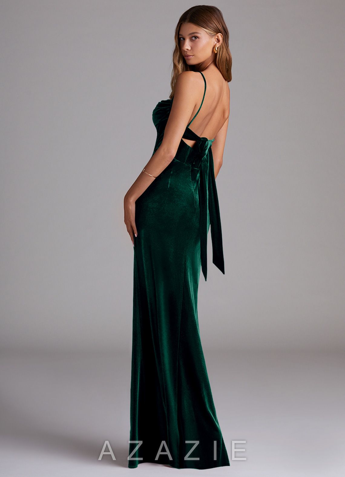 Azazie Mai Emerald Sheath Sweetheart Neckline Velvet Dress emerald