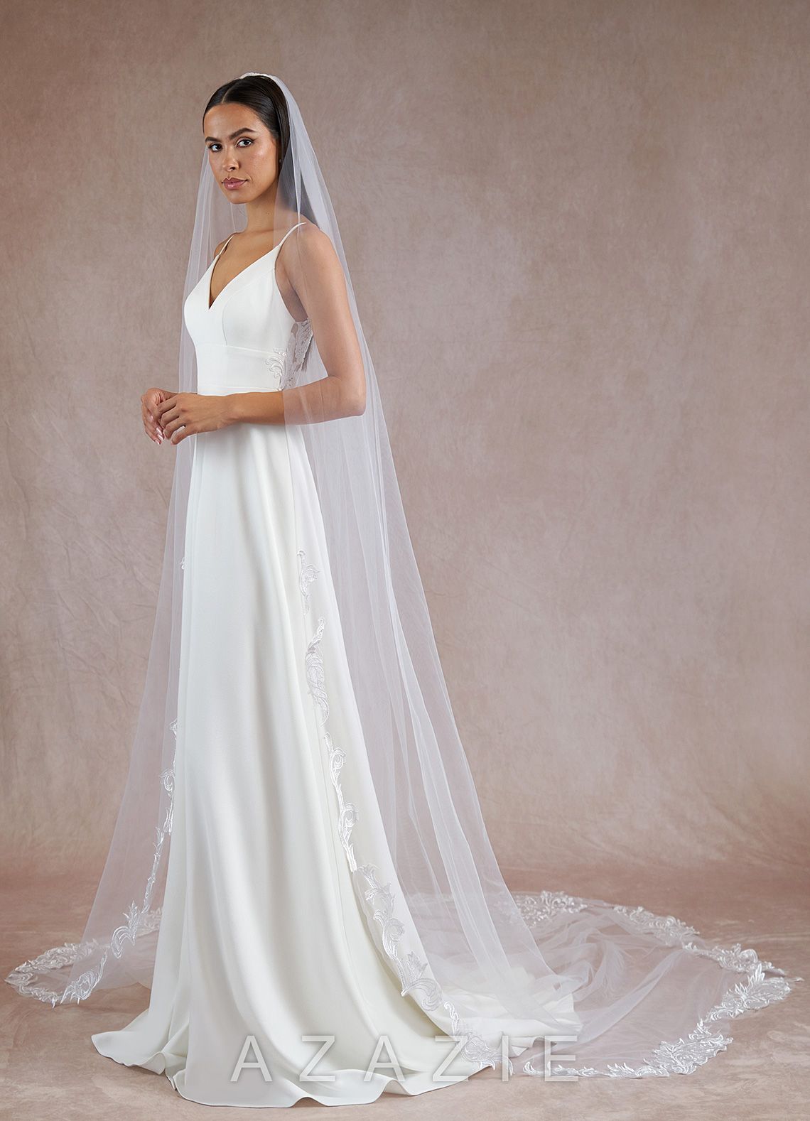 Maria Cathedral Veil with Extended Lace Trim  diamond_white