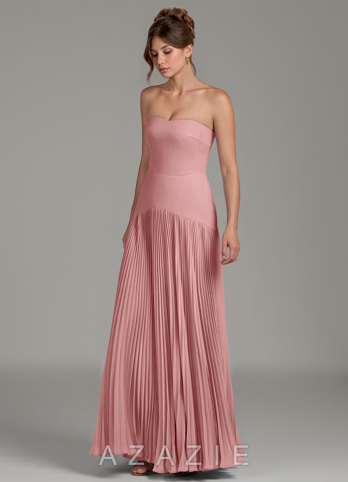 Azazie Yuliana Dusty Rose A-Line Strapless Chiffon Dress dusty_rose