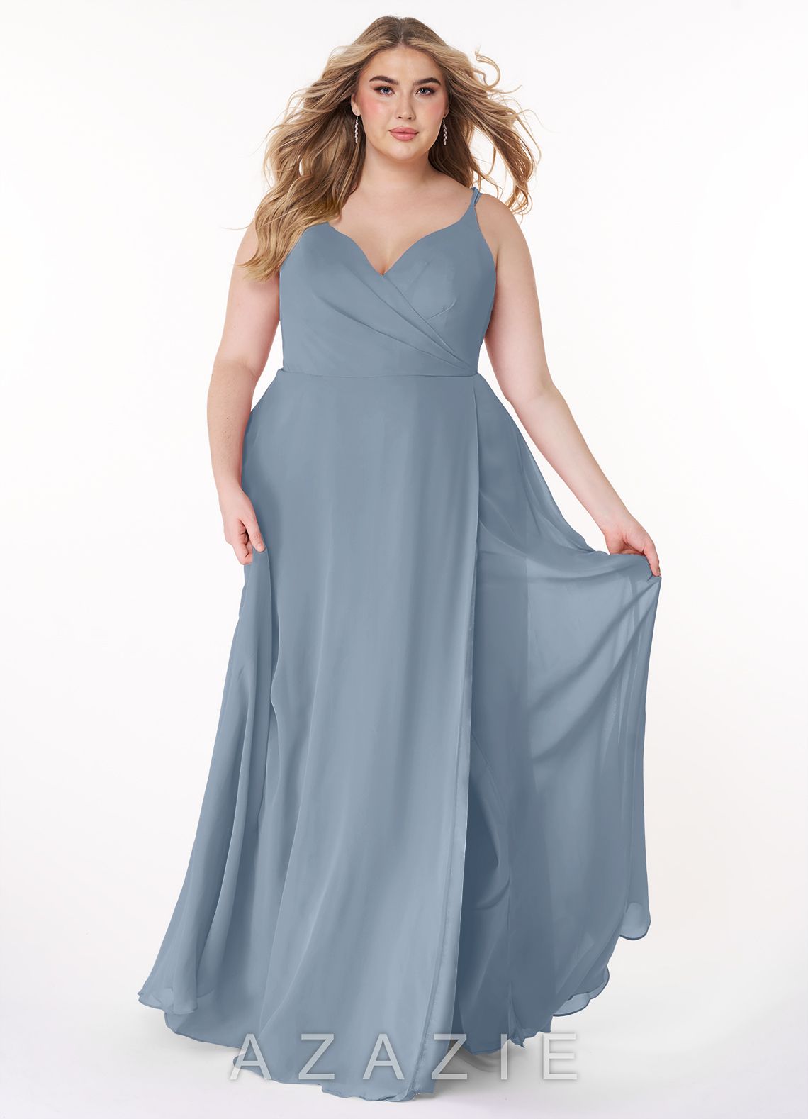 Azazie Lennon Dusty Blue A-Line Lace Chiffon Dress dusty_blue