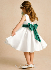 Azazie Sosie Ivory Emerald A-Line Pleated Matte Satin Dress ivory/emerald