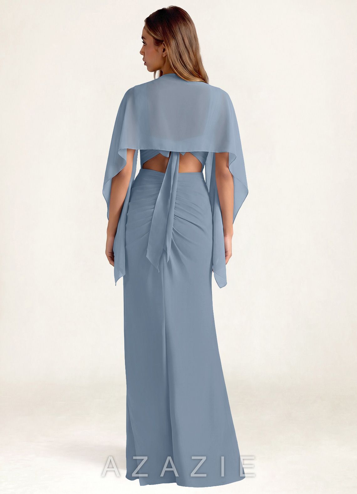 Azazie Matching Chiffon Cape with Metal Ring Clasp  dusty_blue