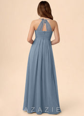 Azazie Ginny Junior Dusty Blue A-Line Pleated Chiffon Dress dusty_blue