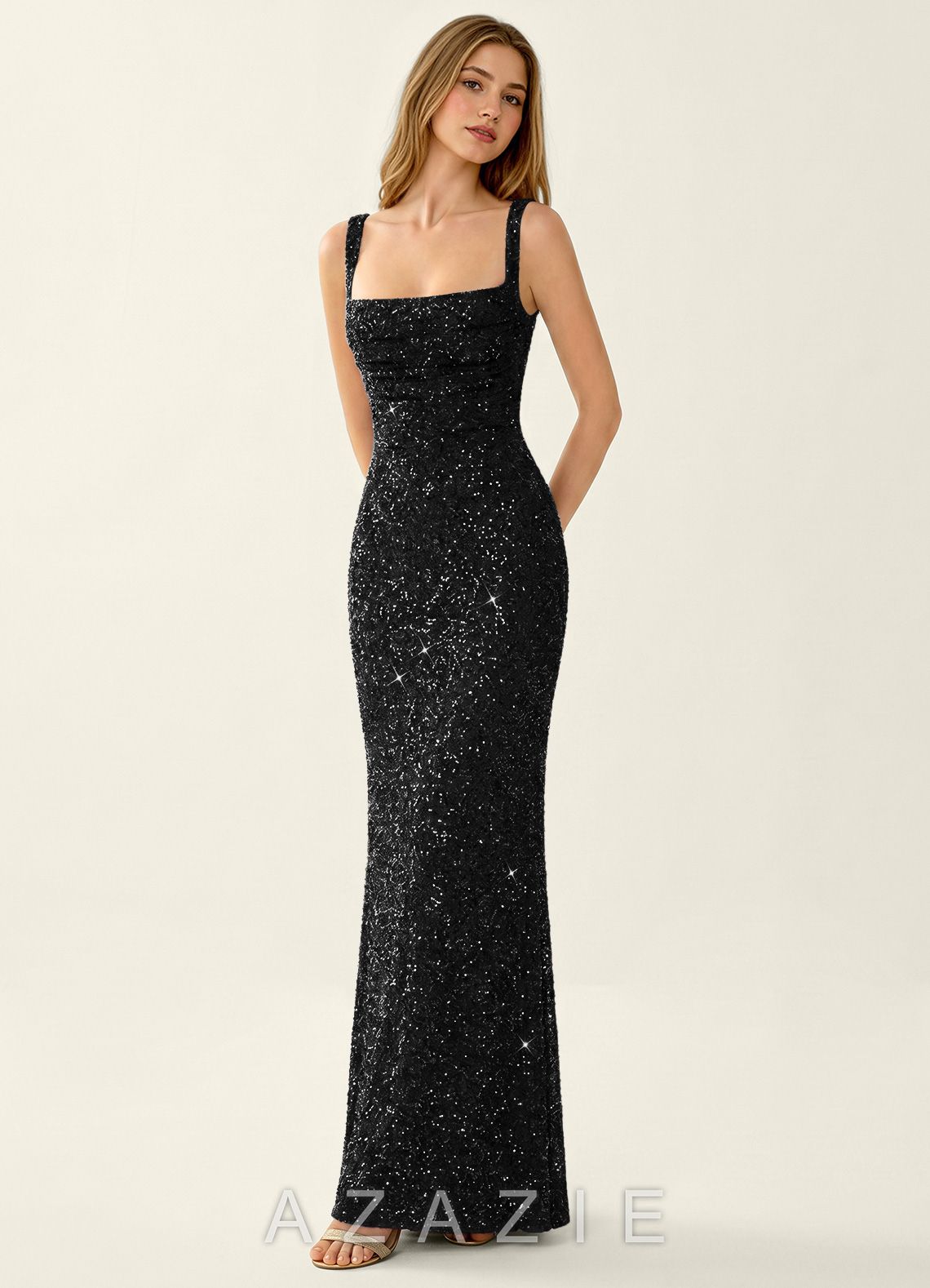 Amarante Black Sequins Lace Up Back Special Occasion Dress