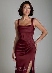 Azazie Amora Cabernet Mermaid Corset Stretch Satin Dress cabernet