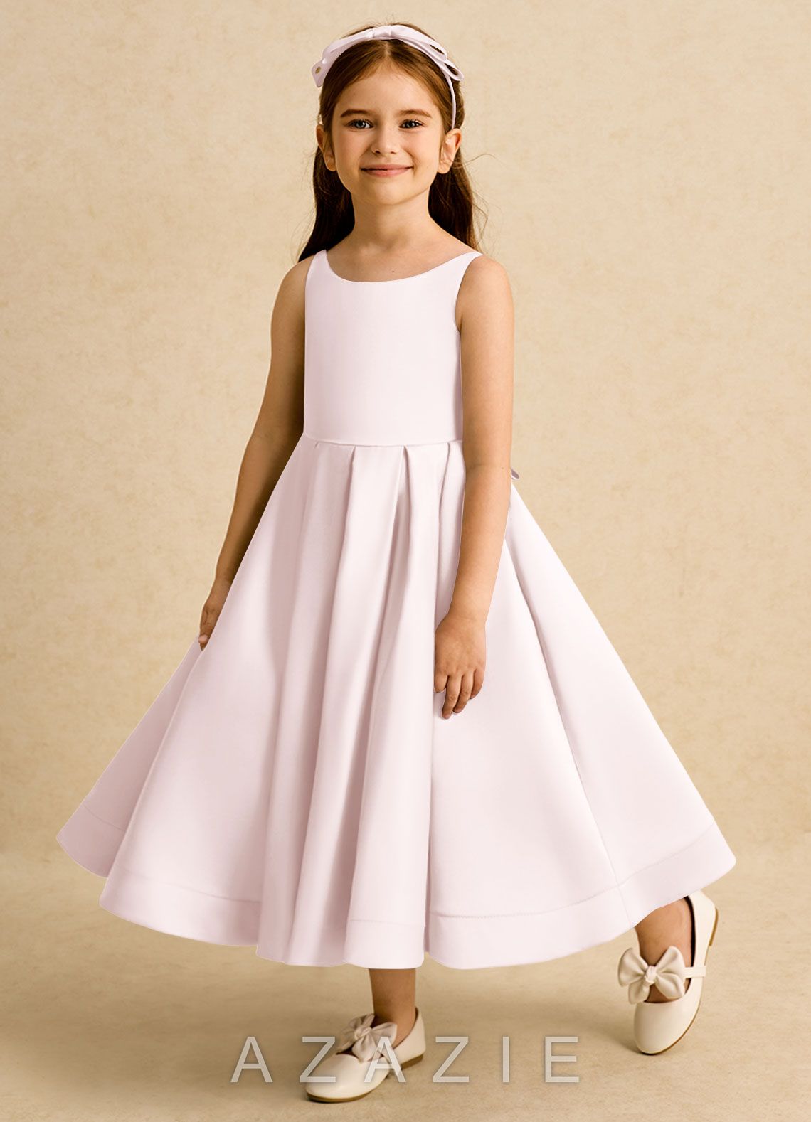 Azazie Babs Blushing Pink Ball-Gown Pleated Matte Satin Dress blushing_pink