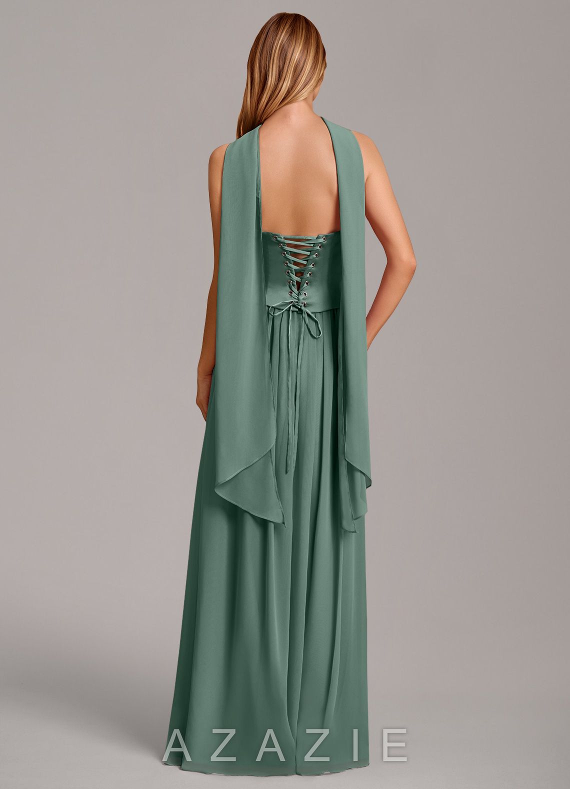 Azazie Cadence Eucalyptus A-Line Corset Stretch Satin Convertible Dress eucalyptus