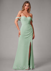 Azazie Haisley Agave Sheath Off the Shoulder Chiffon Convertible Dress agave