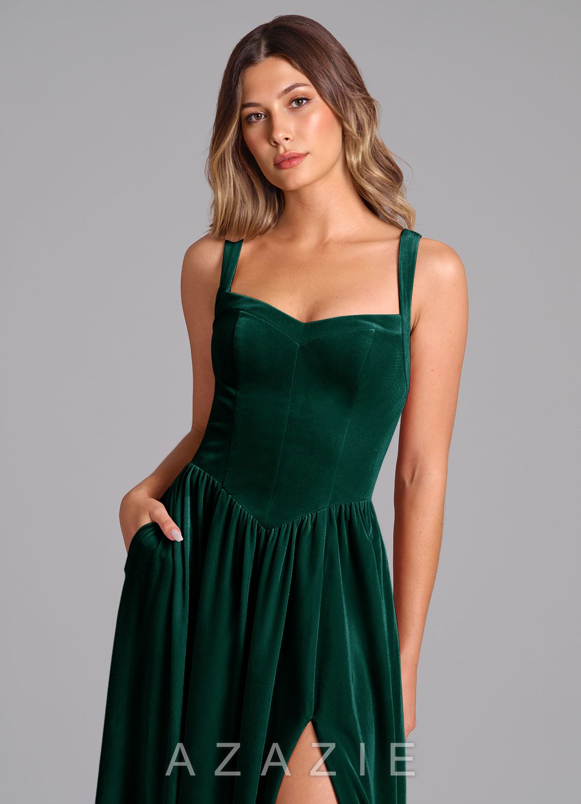 Azazie Francis Emerald A-Line Corset Velvet Dress emerald