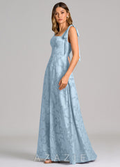 Azazie Debra Sky Blue A-Line with Pockets Floral Burnout Dress sky_blue