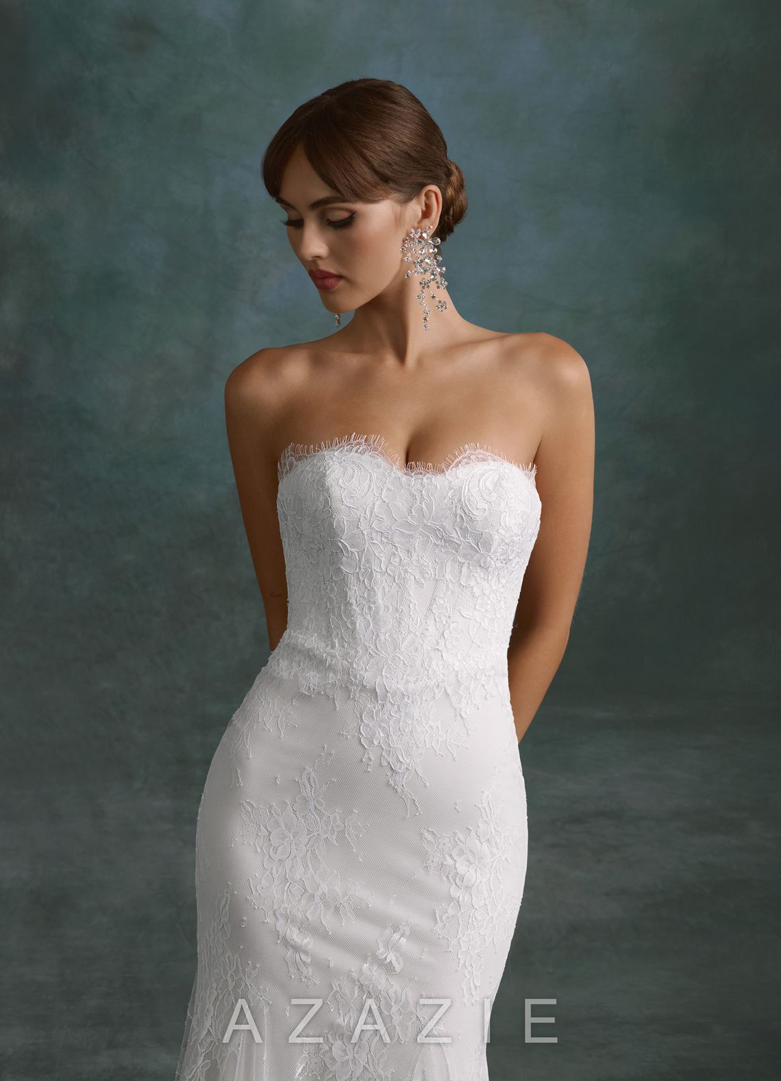 Azazie Dawna Diamond White Mermaid Strapless Lace Dress