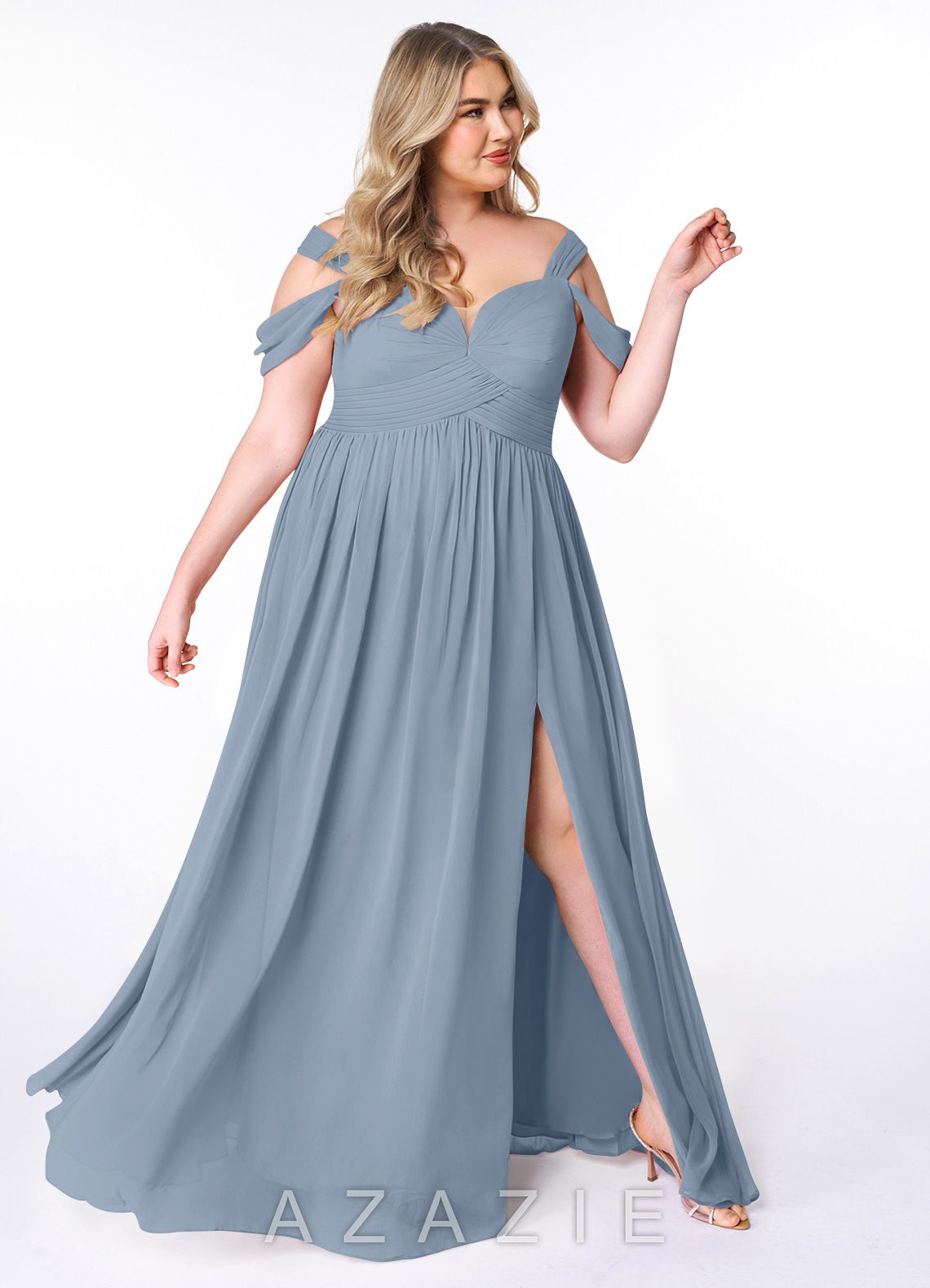 Azazie Lianne Dusty Blue A-Line Off the Shoulder Chiffon Dress dusty_blue